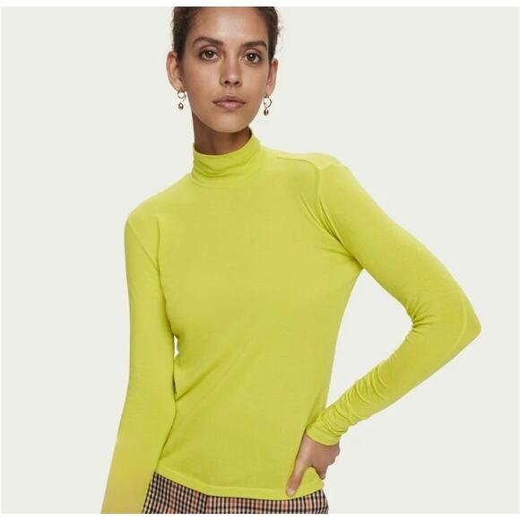 & Other Stories Neon Green Seamless Stretch Turtleneck Long Sleeve Top Womens 2 - Picture 2 of 8
